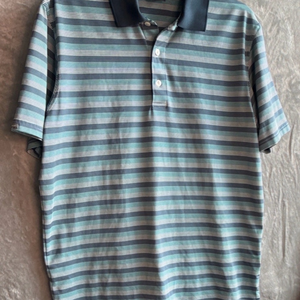 Men's Striped Dunning Golf Polo Medium Shirt in Light Blue and Gray